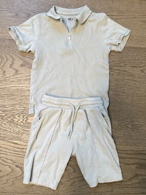 next Boys Cream Short Sleeve Polo & Shorts Matching Set
